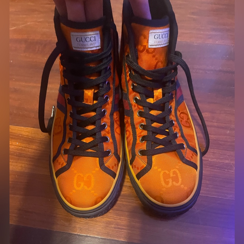Orange high top Gucci Off The Grid Tennis 1997 collection